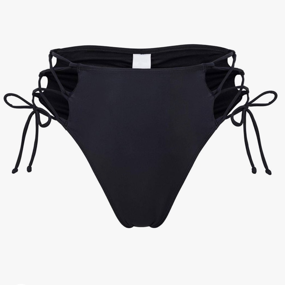 Amazon Black High Waisted Lace Up Sides Bikini Bottoms